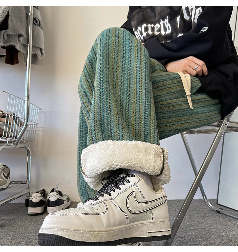 high quality stripe plaid mens trousers baggy straight fashion classic padded autumn winter casual pants male plus size m 8xl unique default style 1151