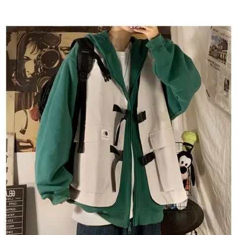 Fake two-piece coat men's ins, trendy Japanese functional workwear hooded jacket, autumn European and American retro trend tops Street King Limited