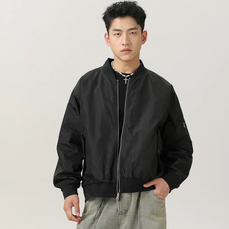 double side wearable men spring autumn streetwear fashion loose casual cargo bomber jacket boyfriend cleanfit coat outerwear multi-pocket cargos