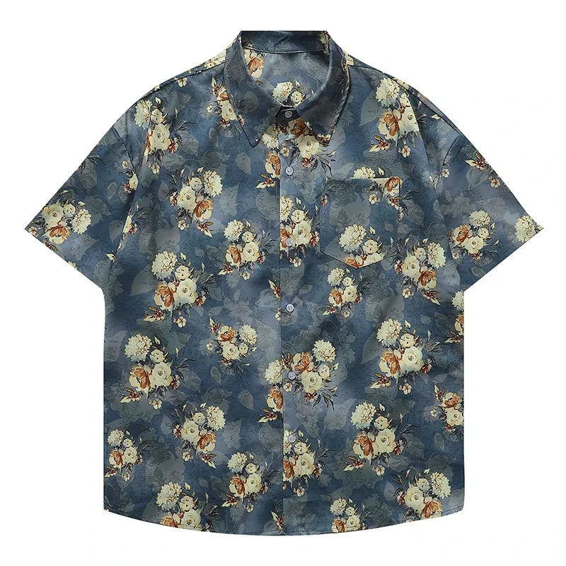 Men Shirts Sclassic Flower Pattern Retro Tops Casual Loose Fashion Clothing Harajuku Style Versatile Shirts Unisex Street King Limited