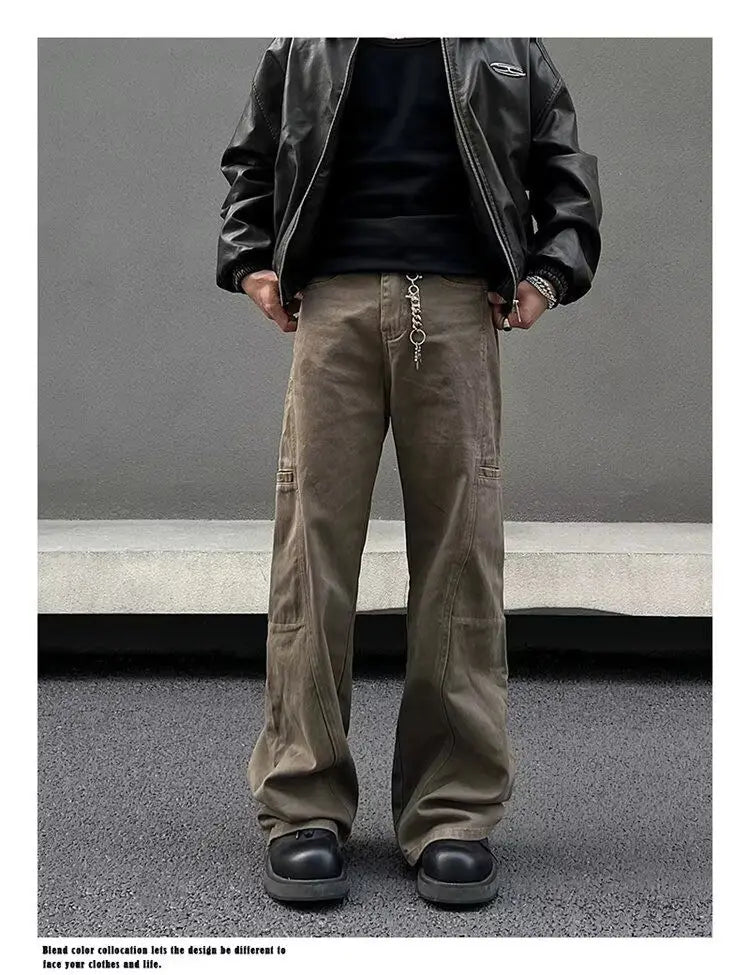 american high street retro men and women trendy straight work pants couple spring and autumn hip hop loose casual pants y2k unique default style 799