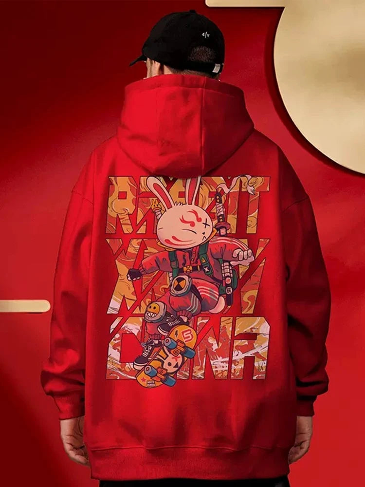 Anime Skateboard Rabbit Print Hoodies Men's Japanese Y2K Hoodie Sweatshirts Autumn Casual Pullover Male Funny Hoody Streetwear Street King Limited