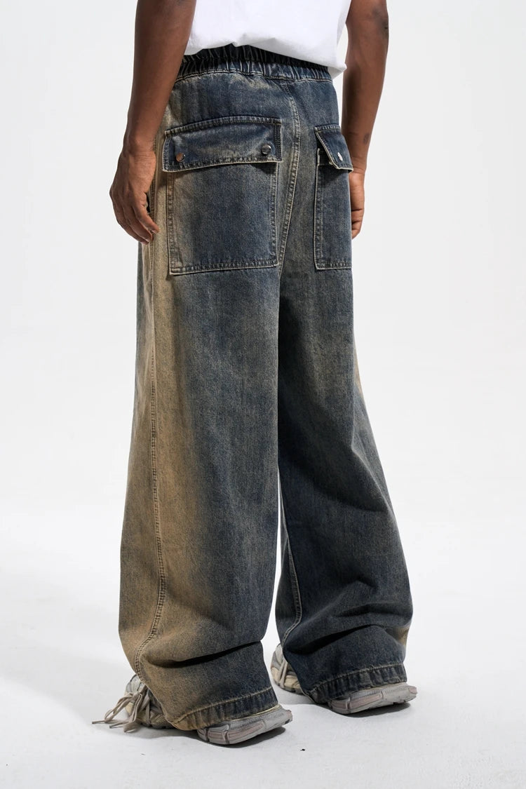 mens high street loose denim jeans casual straight retro washed jeans hip hop streetwear casual wide legs joggers baggy jeans unique joggers style 1857