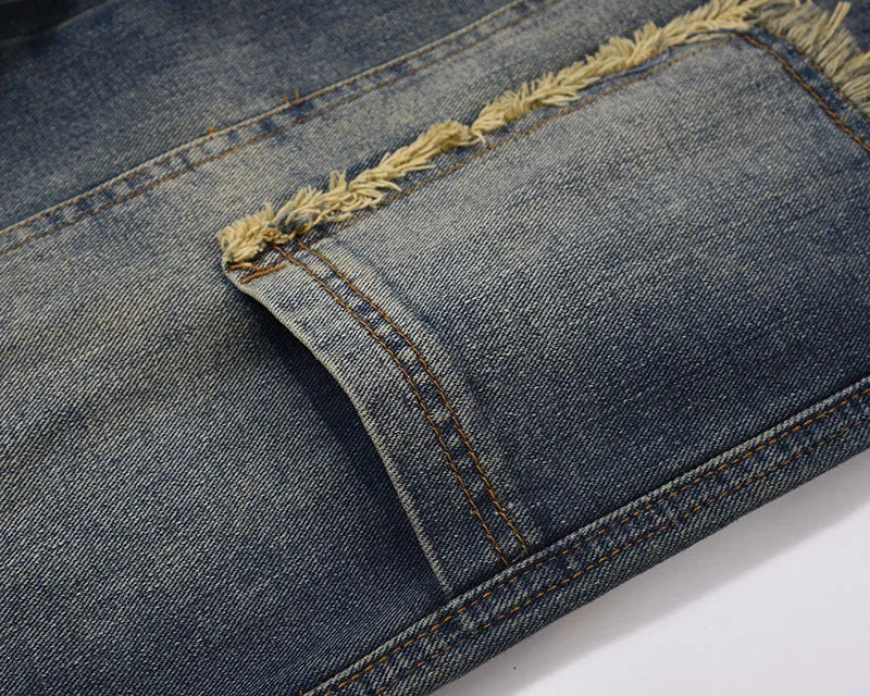 retro washed denim jeans destroyed ripped loose mens biker jeans side pocket fashion streetwear hip hop straight pants joggers unique joggers style 1208