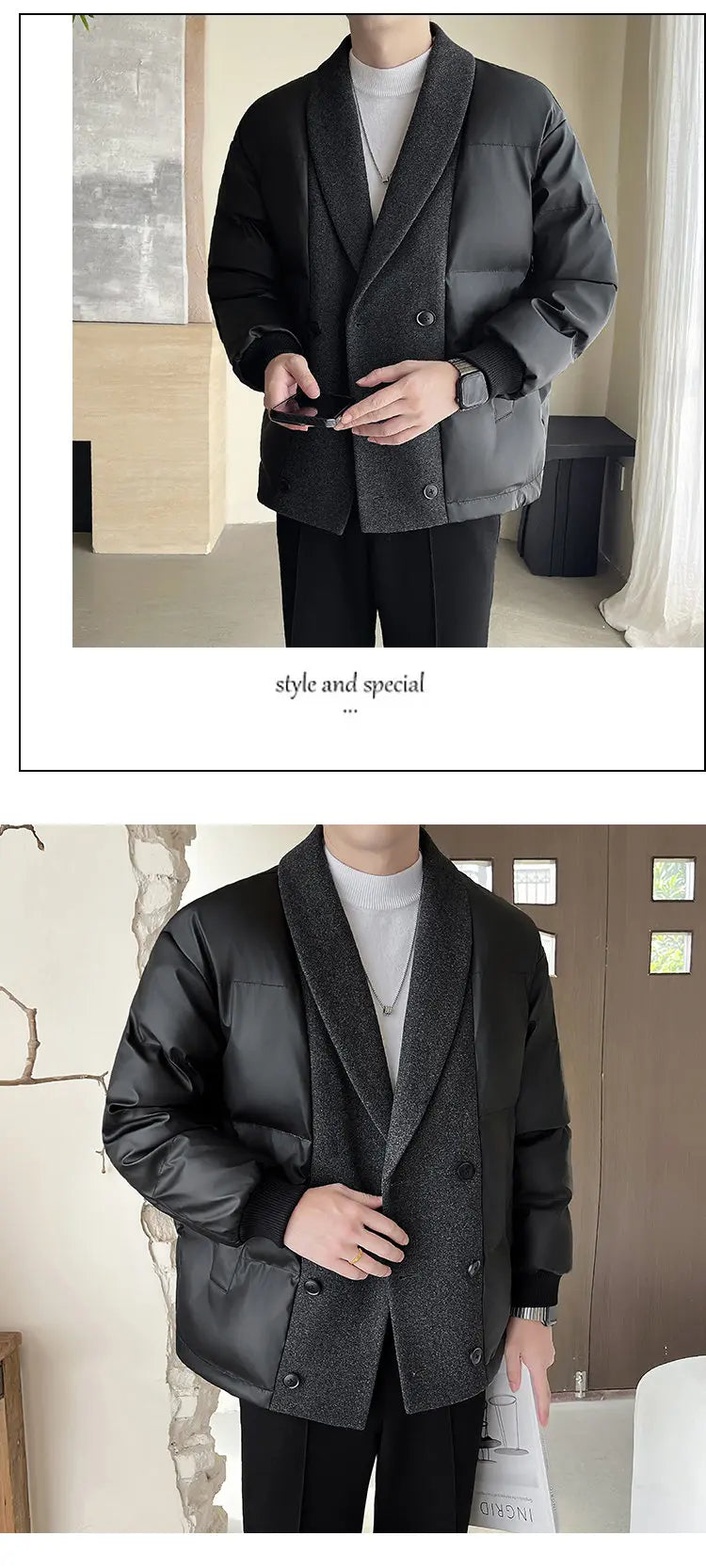 men winter woolen splice cotton padded business casual thicken warm jacket korean streetwear fashion parkas coat outerwear unique default style 1472