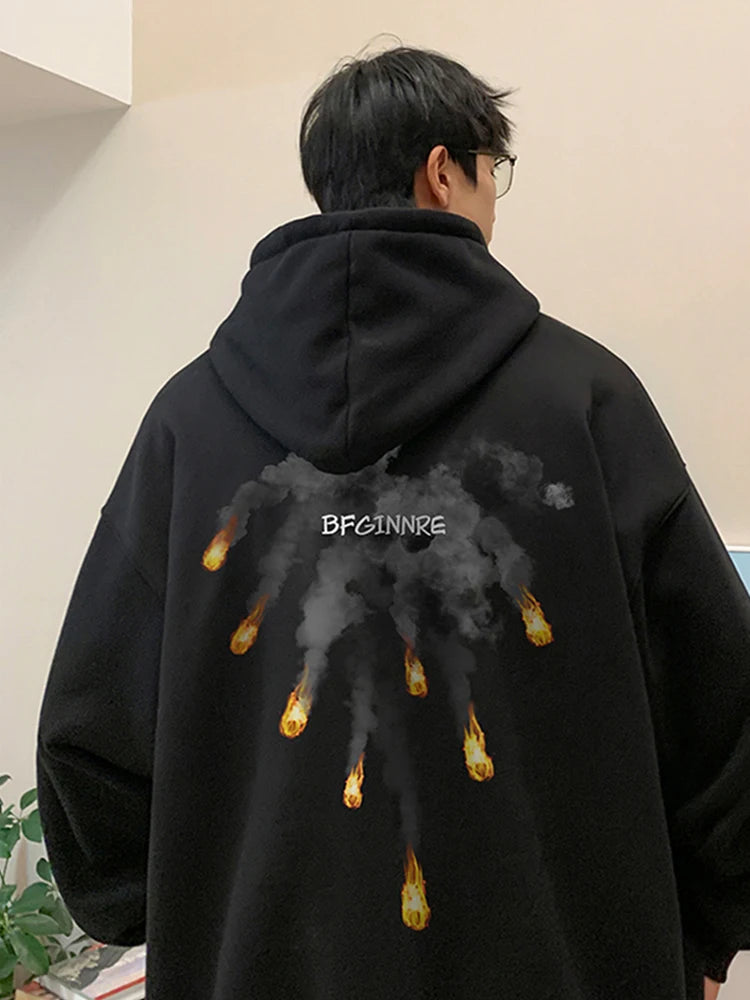 New Anime Meteorite Fall Graphic Printed Hooded Sweatshirts Hombre Hip Hop Streetwear Clothes Loose Y2K Vintage Pullover Hoodies Street King Limited