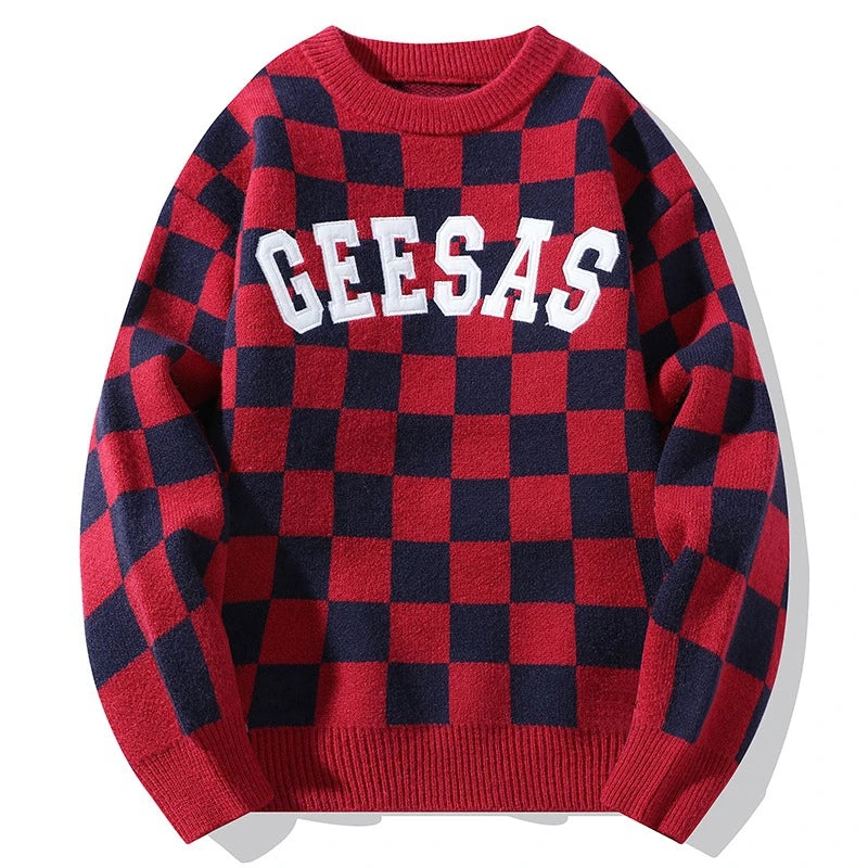Rainbowtouches Streetwear Men Sweaters Winter Clothes Long Sleeve Casual Knitted Tops Harajuku Plaid Pullovers Couple Sweater Street King Limited