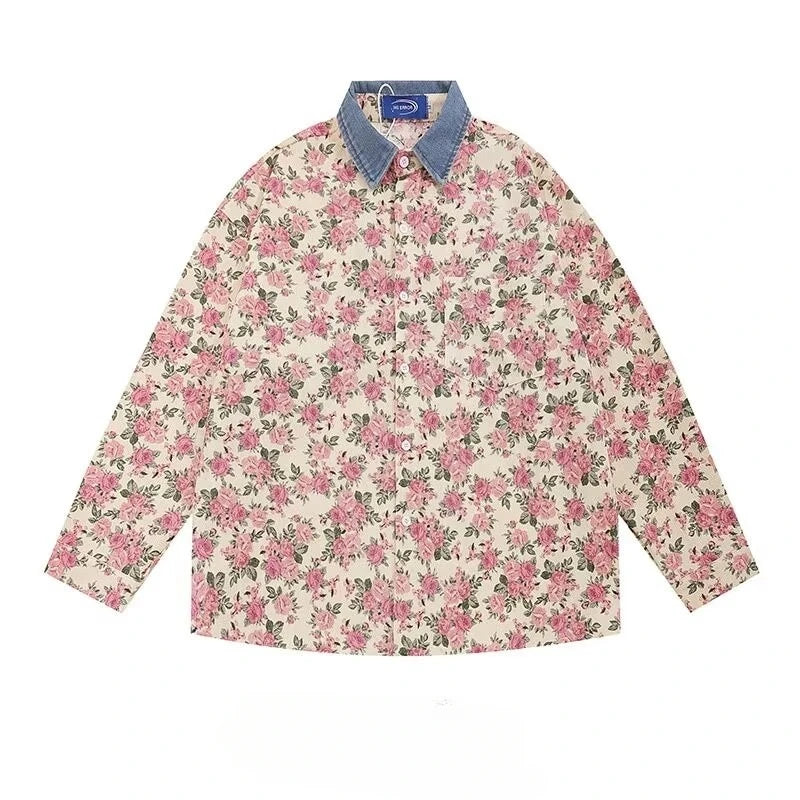 mens shirt jacket spring 2024 high street fashion single breasted coats lapel patchwork loose unisex american casual tops unique default style 1700