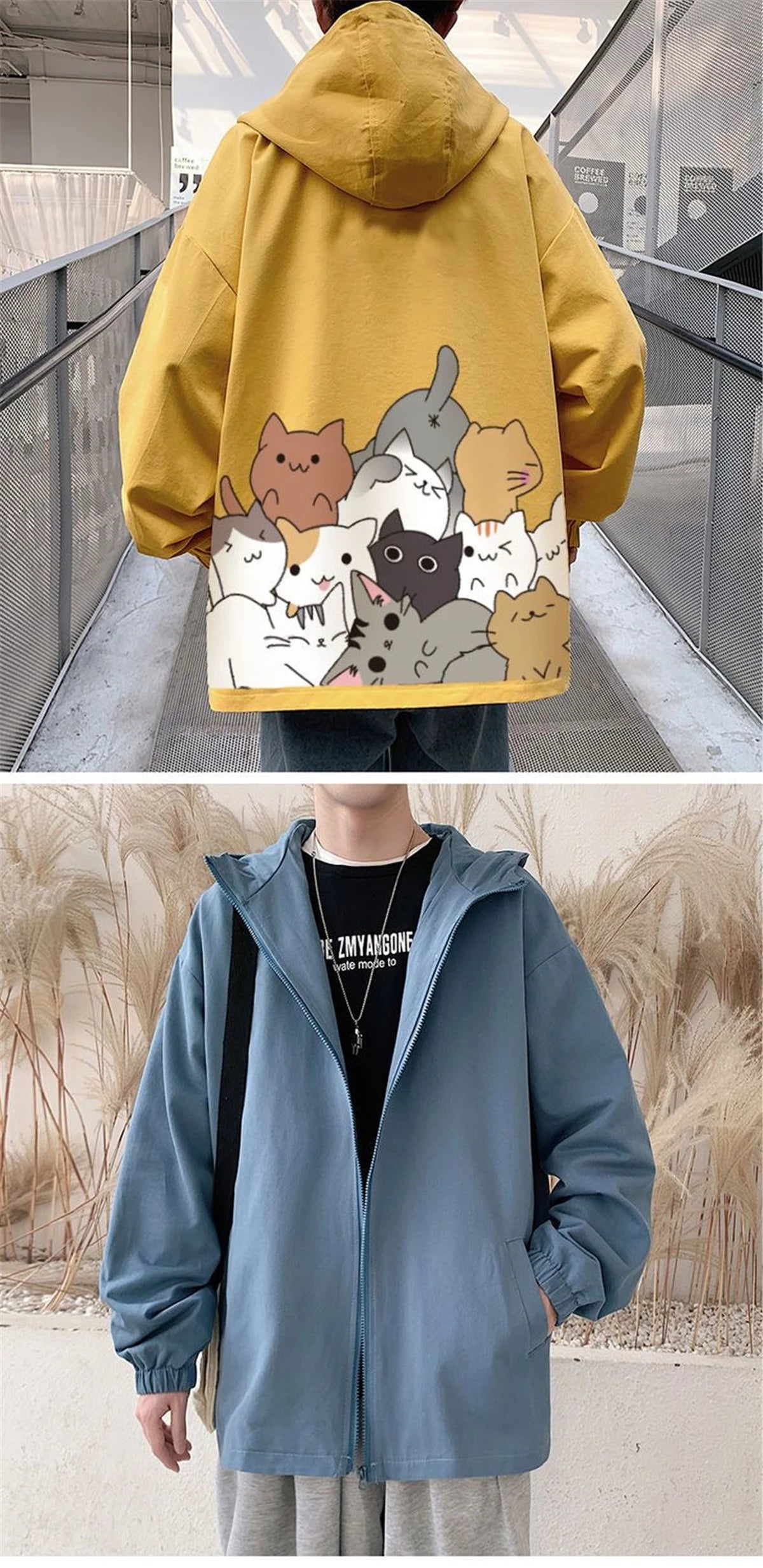 Black Cat Print Baseball Jacket Boys Long Sleeve Loose Ins Harajuku High Street Tops Streetwear Gothic Gray Bomber Jacket Men Street King Limited