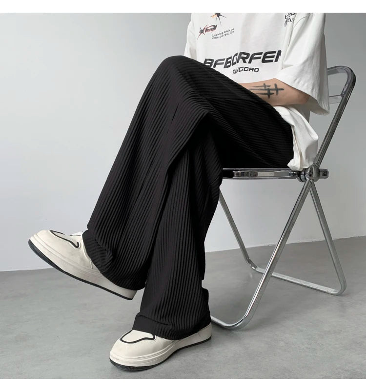 summer pleated pants men fashion oversized ice silk pants men japanese streetwear hip hop loose straight pants mens trousers unique default style 1255