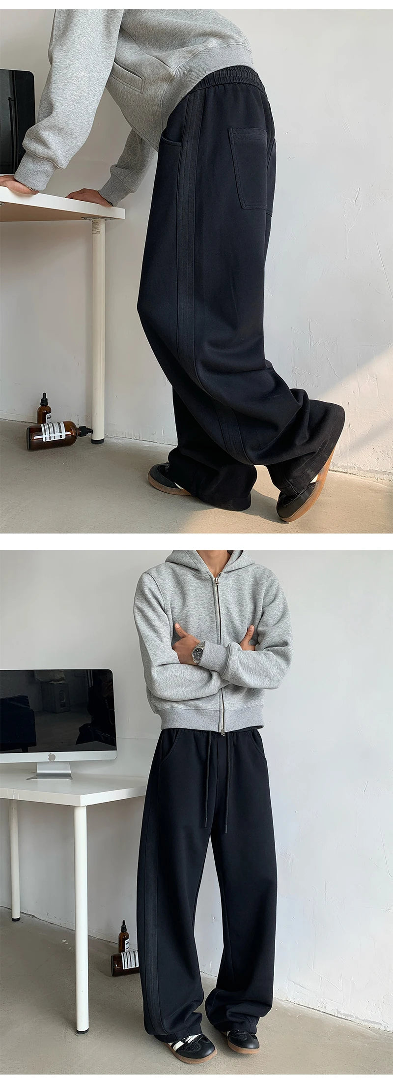 winter new mens tie dye fleece casual pants side striped wide leg straight sweatpants neutral high quality long baggy trousers unique joggers style 870