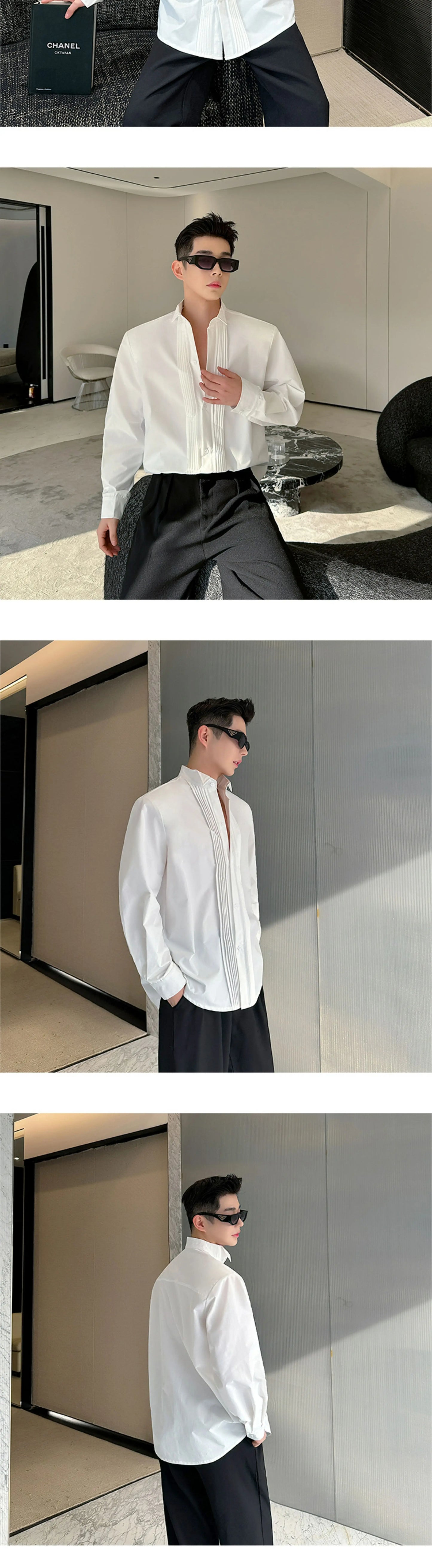 Men French Vintage Fashion Business Casual Long Sleeve Loose Dress Shirts Man Korean Streetwear Party Shirt Blouses Street King Limited