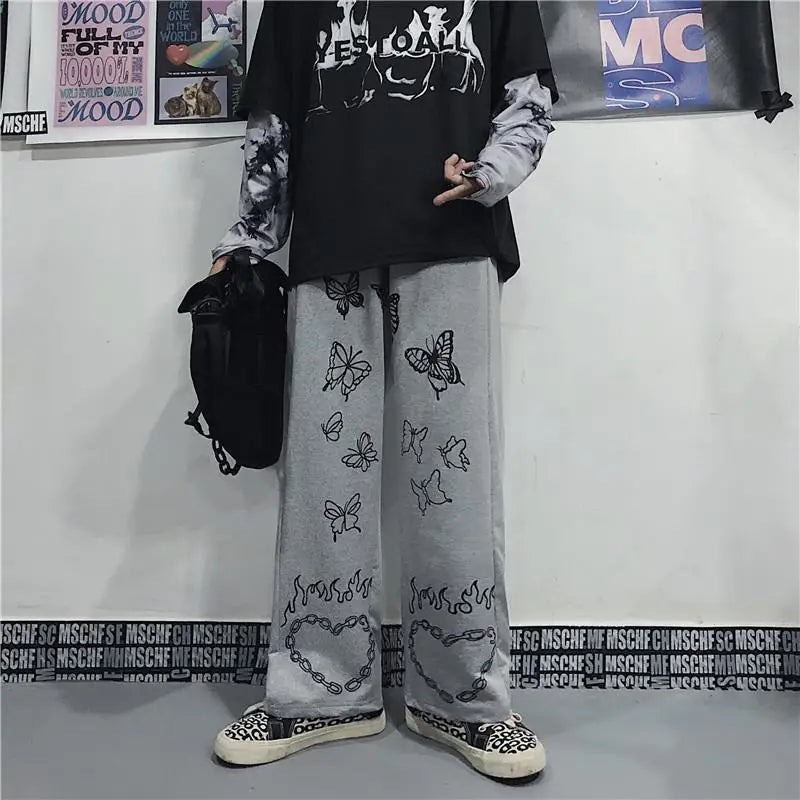Wide Leg Summer Pants Clothes For Woman Korean Fashion Butterfly Print Harajuku Streetwear Y2k Clothes Pants Trousers Woman Street King Limited