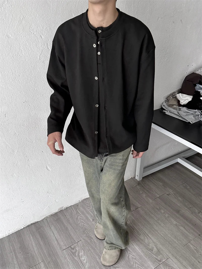Streetwear New Casual Fake Two Piece Sweatshirts For Men Solid Color Henley Neck 2024 New Casual Fake Two Piece Sweatshirts For Men Solid Color Henley Neck Button Jackets Korean Fashion Loose Y2K Sudaderas Fashion Sweater Jacket With Graphic Design For Men