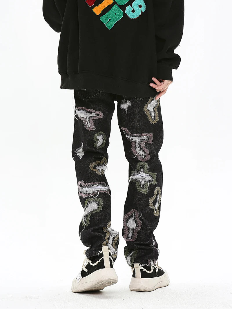 harajuku destroy ripped holes denim jeans mens zipper jeans hip hop fashion streetwear new casual straight joggers jean pants sporty tapered joggers