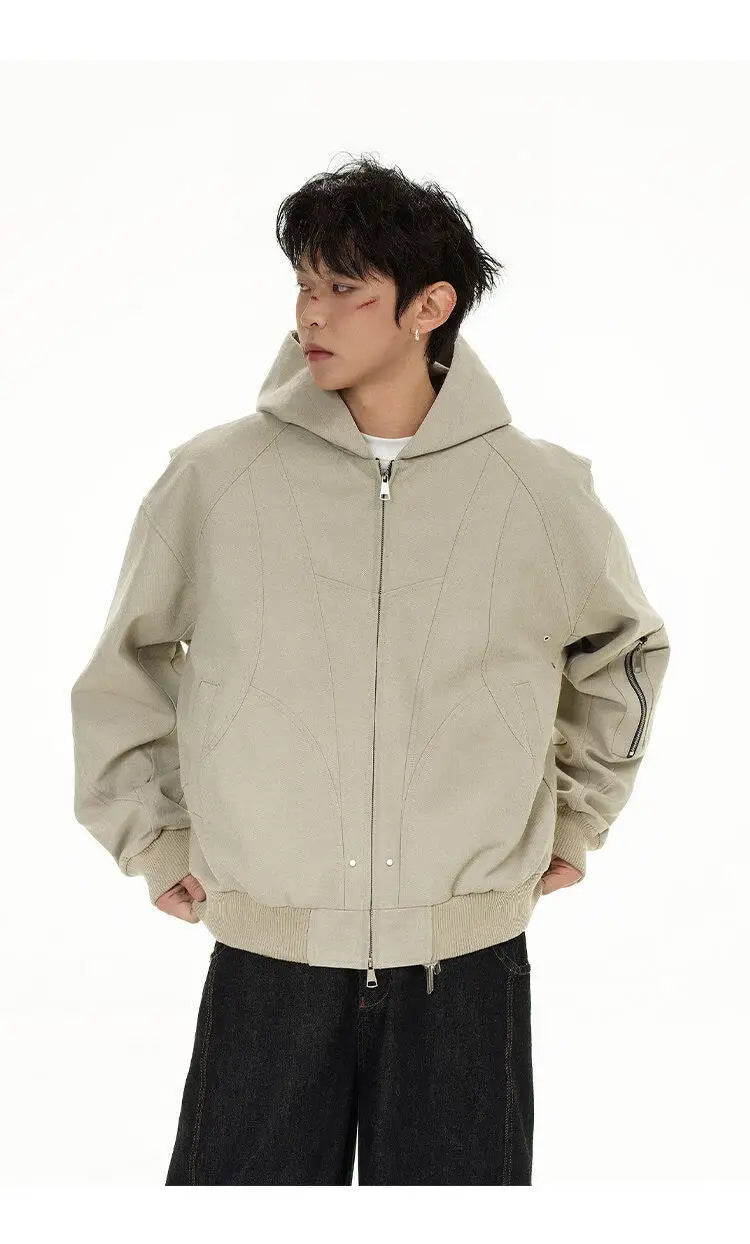 spring autumn hood bomber jacket men streetwear fashion loose casual hooded short cargo jacket cityboy coat outerwear unique cargo style 243