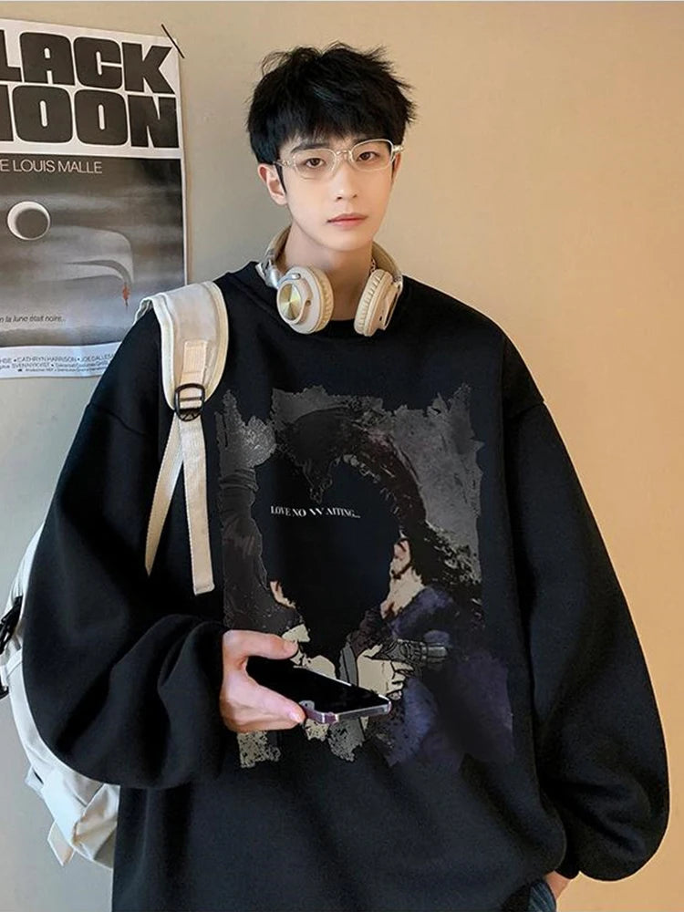 Men's Oversized Love No Watting Letter Graphic Sweatshirts 2025 Korean Fashions Sudaderas para Hombres Streetwear Y2K Hoodies Street King Limited