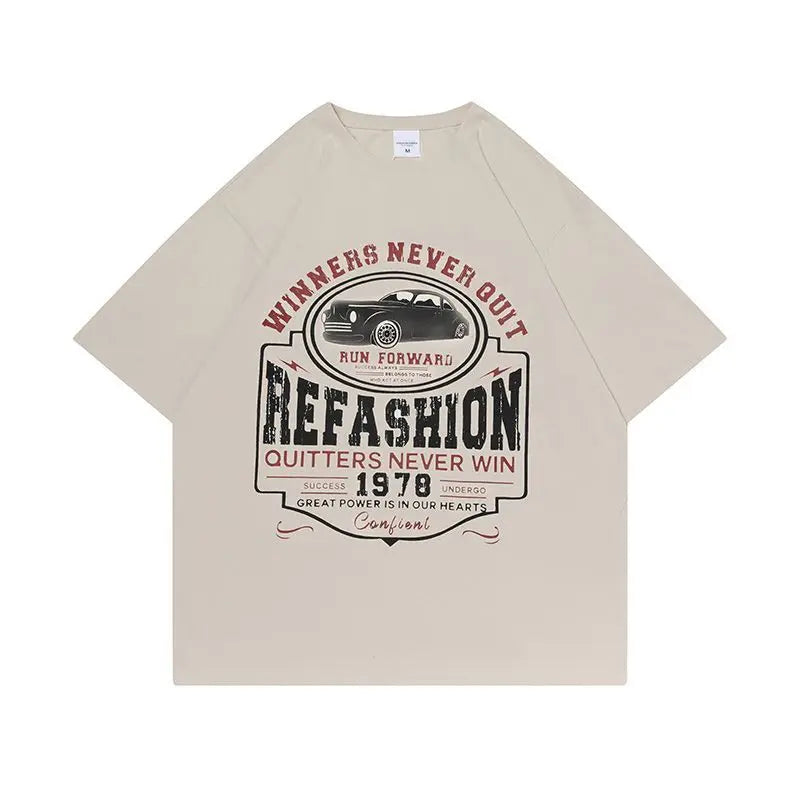American ins motorcycle print casual short-sleeved T-shirts for men and women summer loose chic Hong Kong style y2k top t shirt Street King Limited