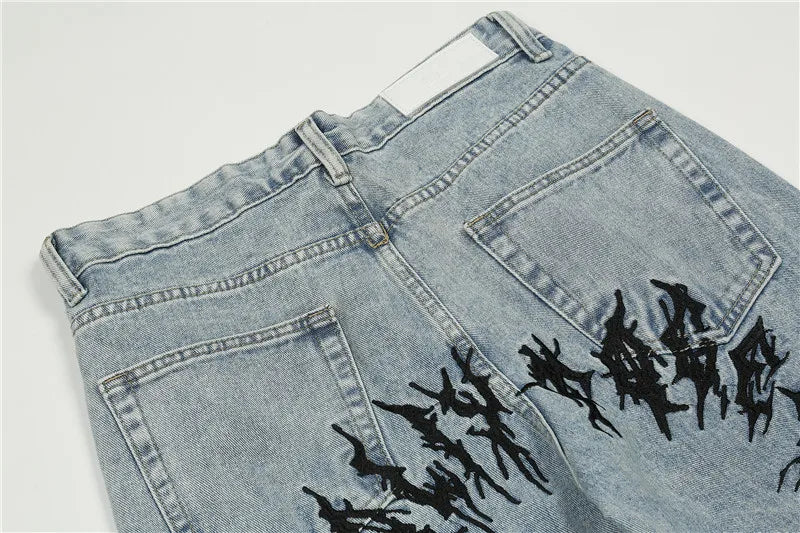 fashion back letters embroidery denim jeans mens casual zipper straight harajuku jean trouser hip hop streetwear pants joggers unique joggers style 4452