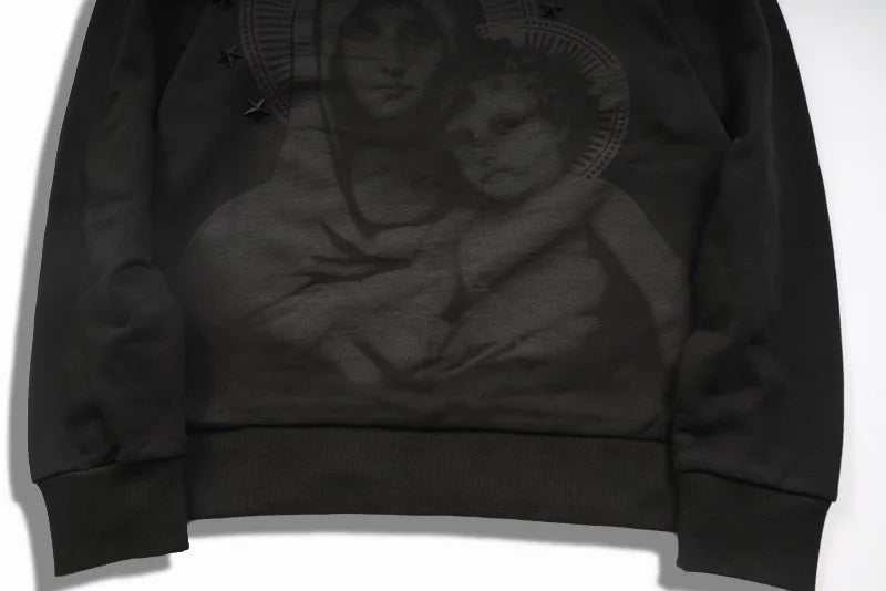 New 2022 Novelty Men Stereo Star Virgin Mary Halo Hoodies Hoody hooded Sweatshirts velvet Cotton Drake Thicken Fleece #E36 Street King Limited