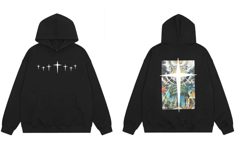 "Black Cross" Unisex Men Women Streetwear Graphic Hoodie Daulet Apparel
