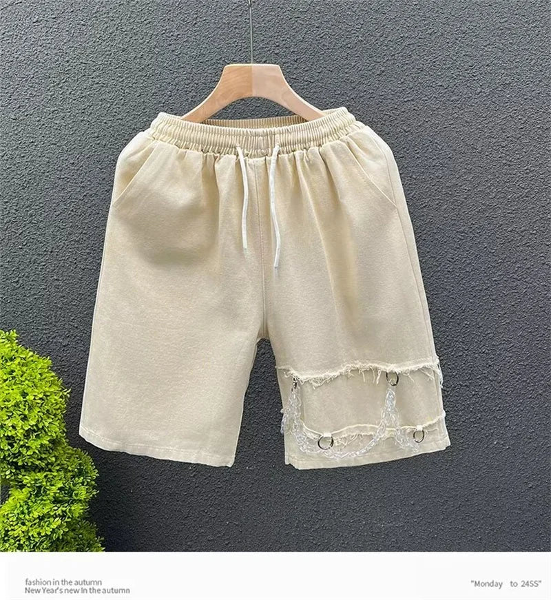 summer men suede straight shorts 2024 new y2k streetwear design drawstring bermudas hombre vintage baggy basketball shorts unique shorts style 3208