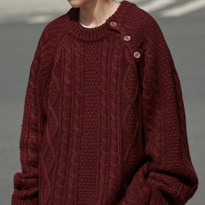 Thicken Japanese Retro Sweater Mens 2024 New College Couples Casual Warm Round Neck Pullover Red Simplicity Knitted Jacket Street King Limited