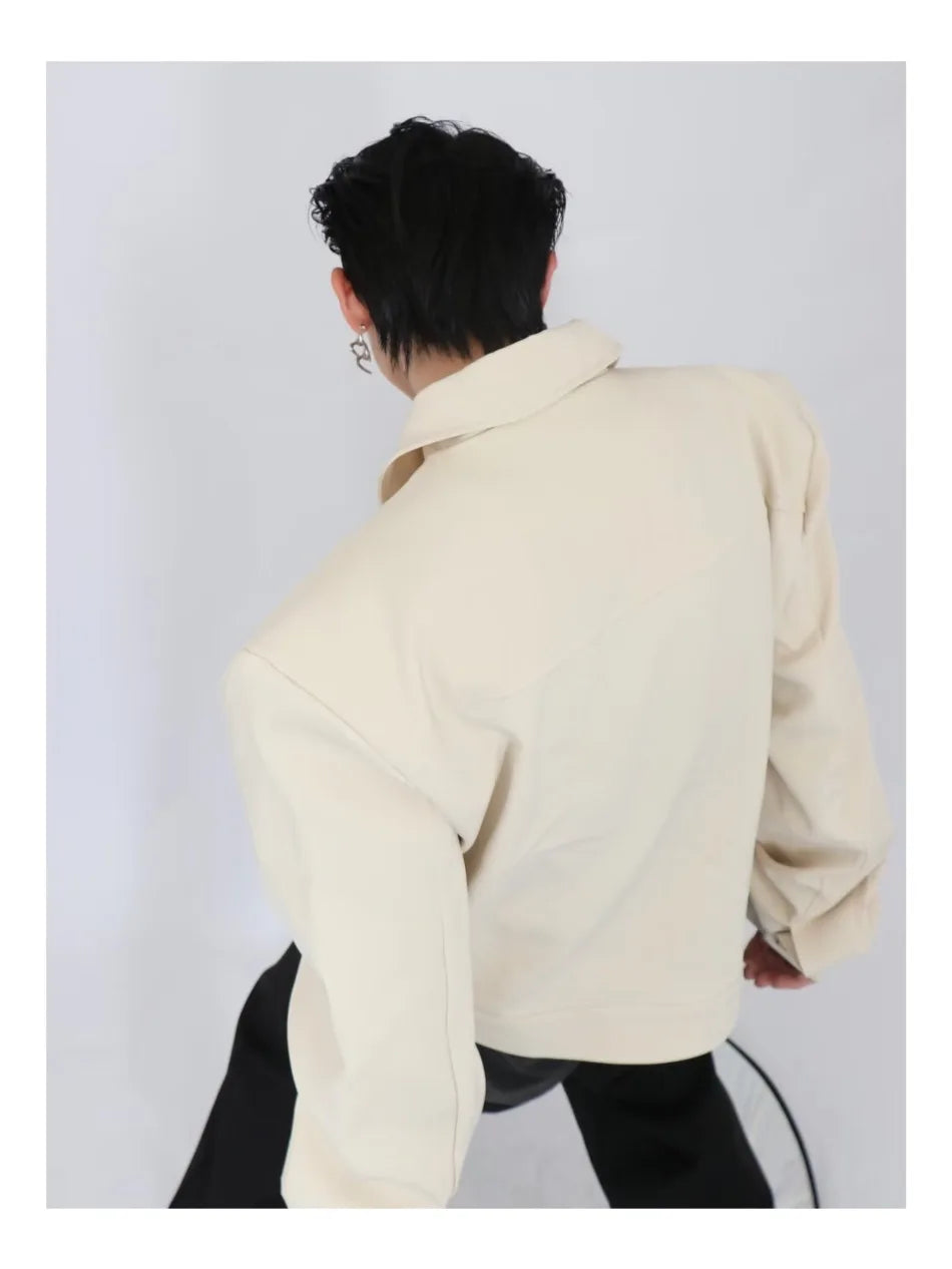 trendy high street jacket mens unisex metal button shoulder pad short coats multi pocket punk hip hop loose outwear oversized unique shorts style 3539