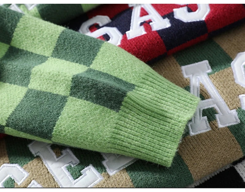 Rainbowtouches Streetwear Men Sweaters Winter Clothes Long Sleeve Casual Knitted Tops Harajuku Plaid Pullovers Couple Sweater Street King Limited