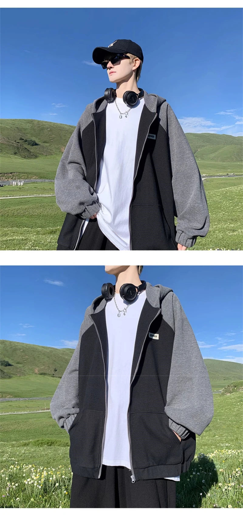 Oversized Flame Graphic Hoodie for Men