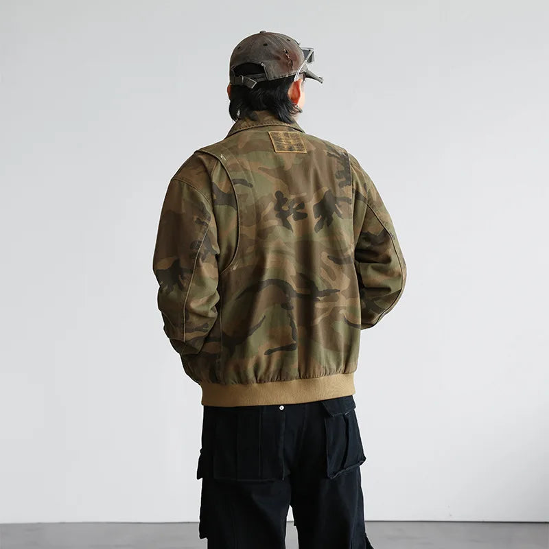 camouflage cargo motorcycle jacket men streetwear hip hop fashion retro loose casual short bomber jacket girl boyfriend coat baggy cargo bottoms
