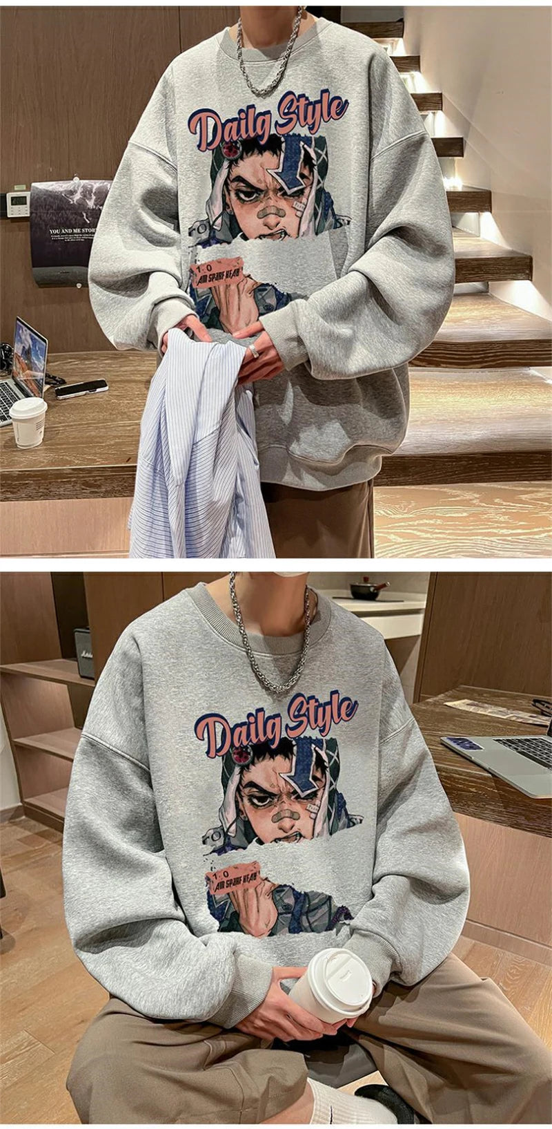 New Anime Boy Printed Men's Crewneck Sweatshirts Autumn Y2K Vintage Fleece Pullover Hoodies Streetwear Hip Hop Hoody Clothes Street King Limited