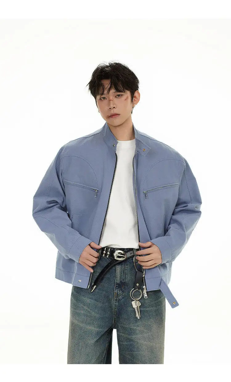 spring autumn fashion motorcycle jacket men stand collar loose casual korean streetwear vintage cargo jackets coat outerwear unique cargo style 218