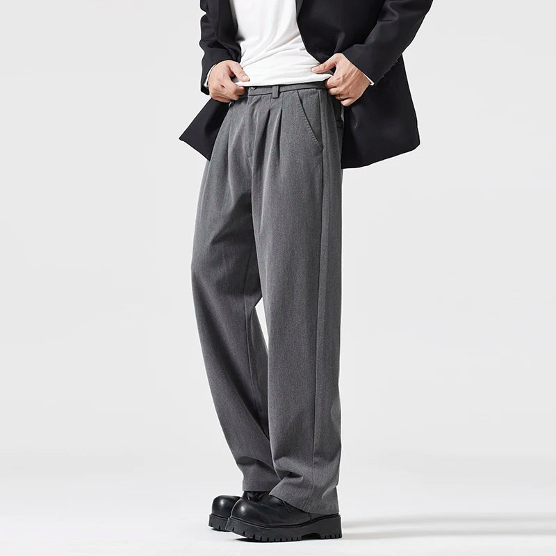 suit pant men korean streetwear fashion loose casual plus size straight suit pant office man commuter pants trousers menswear bottoms