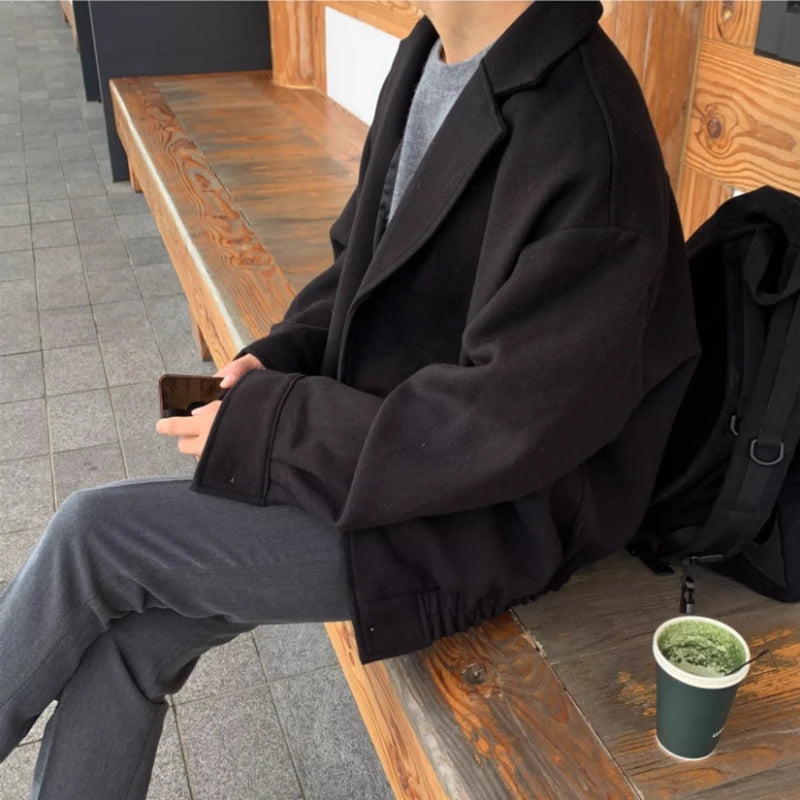 2024 loose casual mens solid color jacket fashion daily commuting windproof short woolen coat thickened warm unique shorts style 331