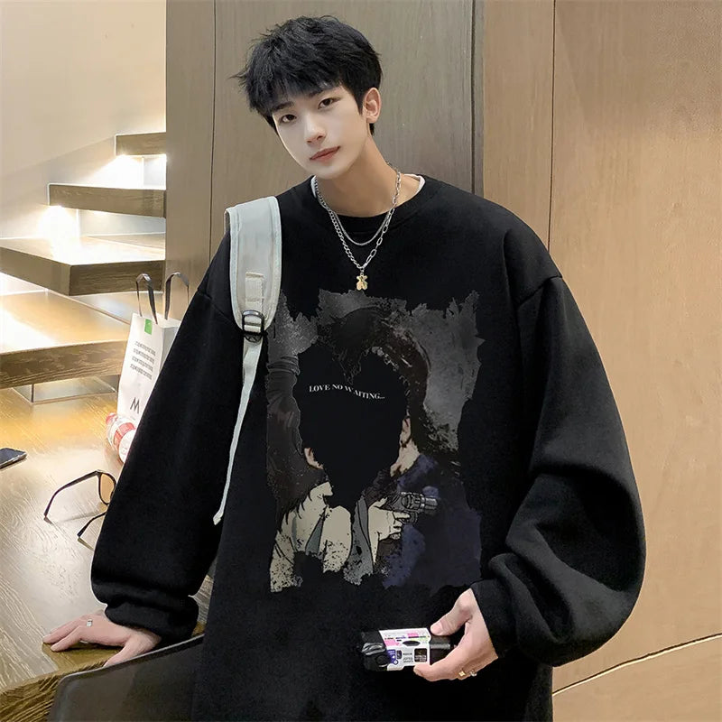 Men's Oversized Love No Watting Letter Graphic Sweatshirts 2025 Korean Fashions Sudaderas para Hombres Streetwear Y2K Hoodies Street King Limited