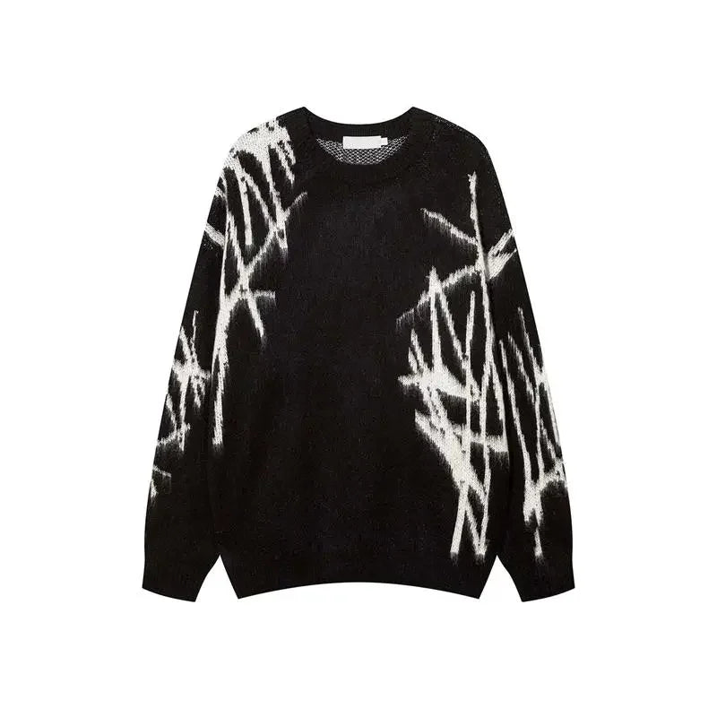 Y2k Women's Clothing Sweater Knit Jumper Round Neck Long Sleeve Oversize Streetwear Personalized Jacquard Pattern vintage Tops Street King Limited