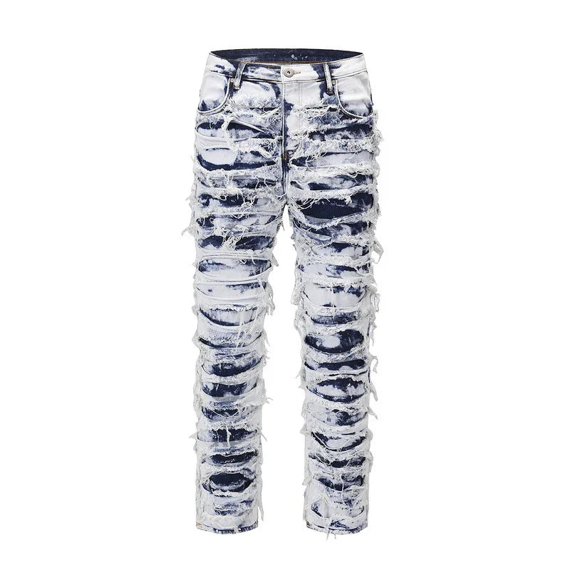 Men's Jeans Skinny Frayed Distressed Retro Ripped Biker Jeans Hip Hop Streetwear European American Slim Denim Pants for Men Street King Limited