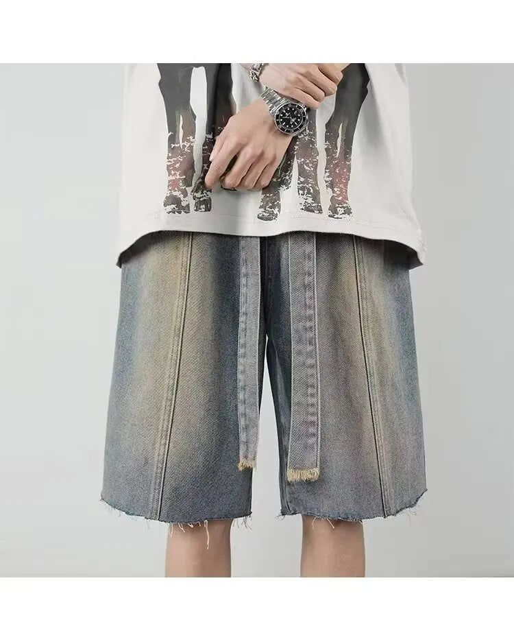 y2k Mens Loose Baggy Denim Short Men Jeans Fashion Streetwear Hip Hop Male Classic Trend Korean Version 2024 Summer New Street King Limited