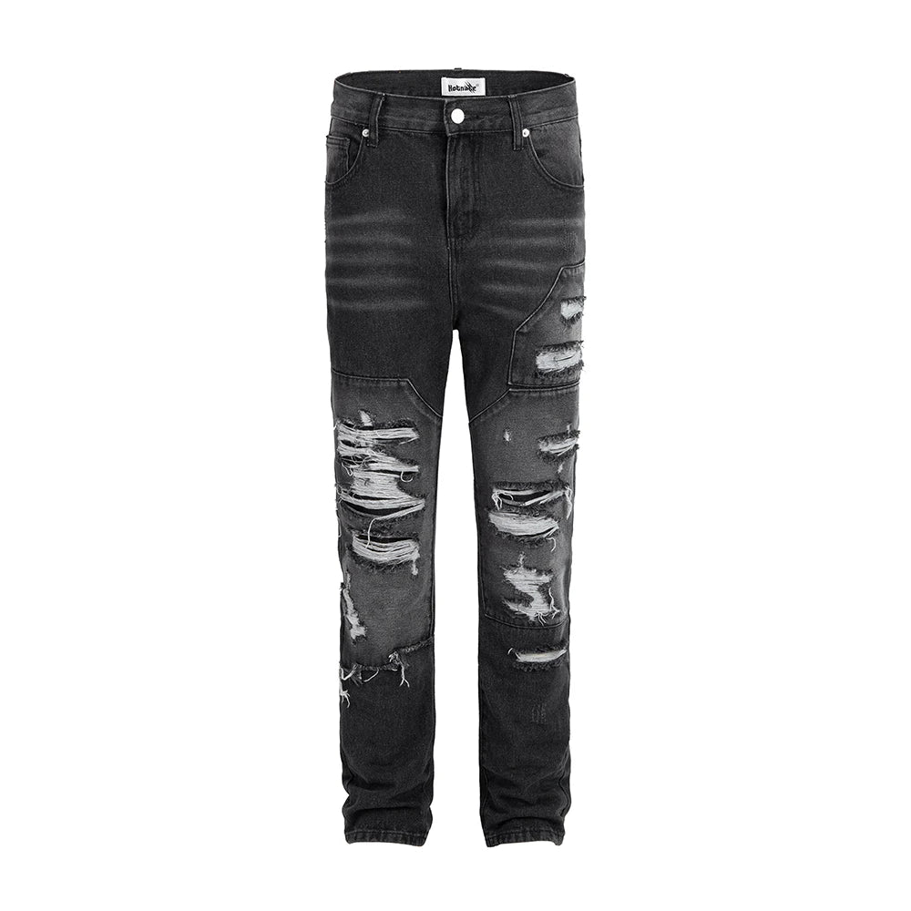 vintage washed ripped hole slim pencil pants mens and womens streetwear frayed distressed baggy jeans oversize loose denim pants urban skinny jeans
