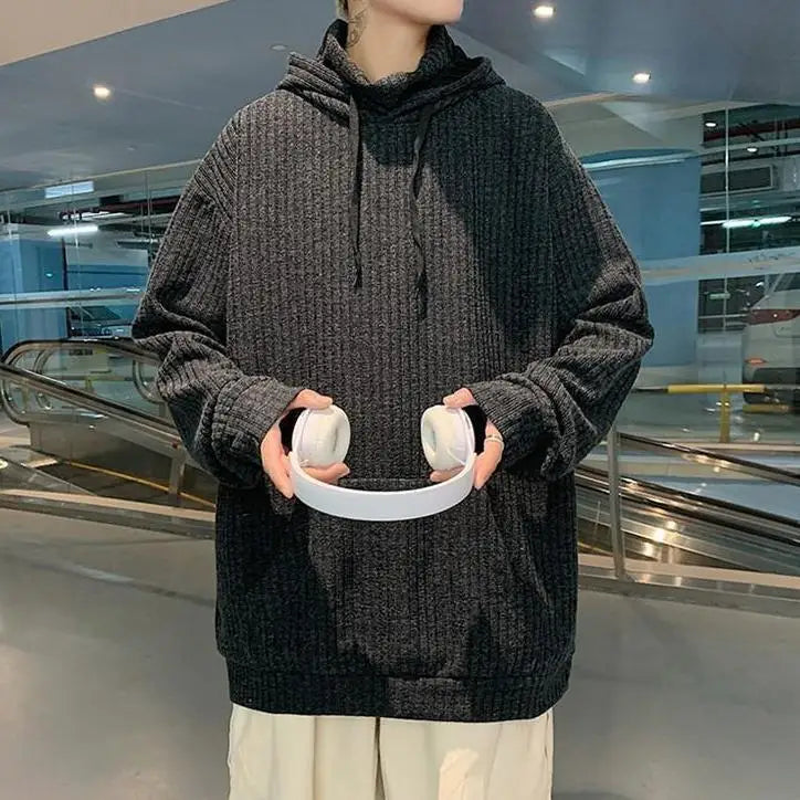 Retro knitted sweatshirt men's Japanese fashion brand ins spring and autumn hooded jacket Hong Kong style outer wear y2k top emo Street King Limited