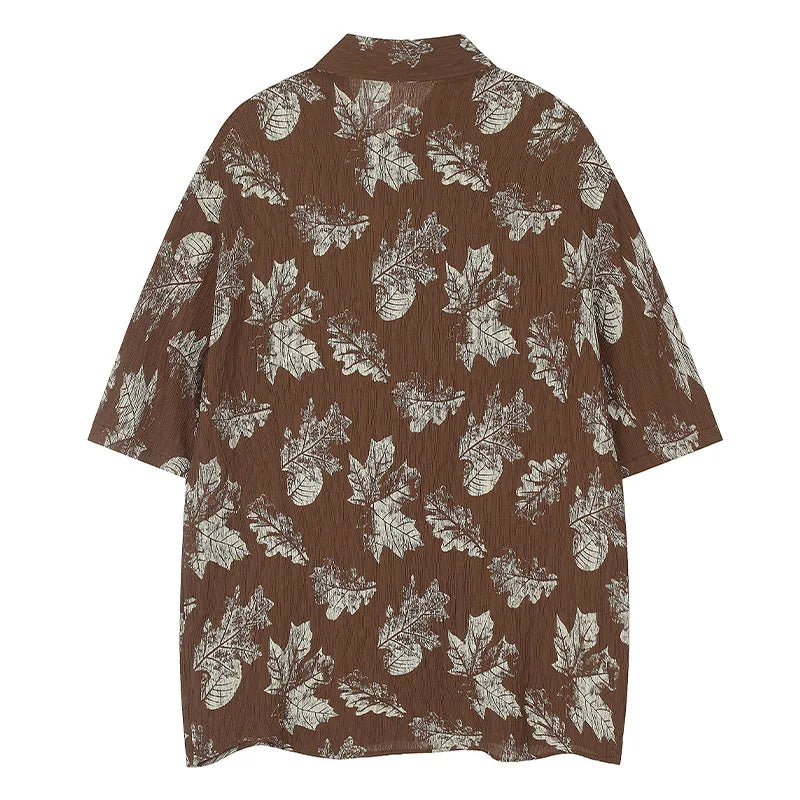 Men Shirts Maple Leaf Print Short Sleeve Shirt Japanese Retro Oversized Blouse Coat Summer Thin Casual Vacation Tops Unisex Street King Limited