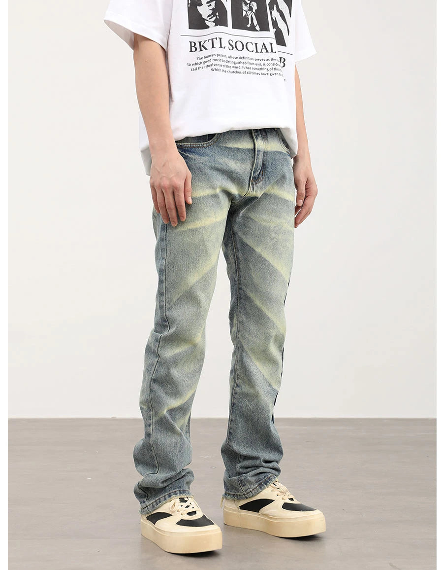 retro striped washed denim jeans flare pants unisex hip hop fashion streetwear harajuku loose straight y2k mens jeans joggers unique joggers style 3379