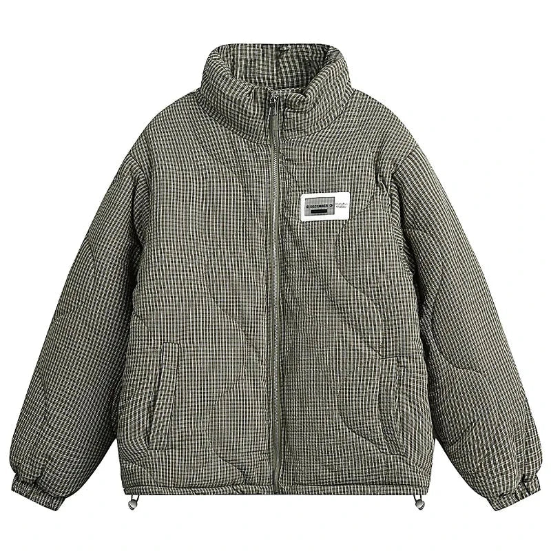 Men Winter Down Jacket Plaid Stand Collar Short Padding Coats American Retro High Street Cotton Parkas Ski Thick Couple Jackets Street King Limited