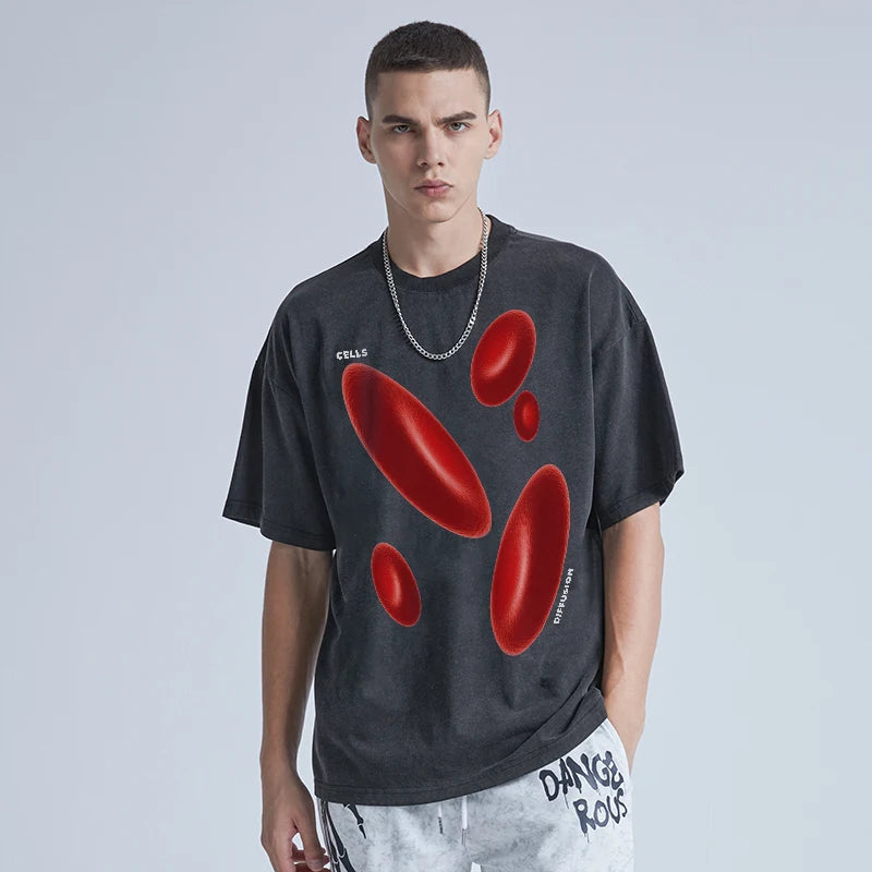 Rainbowtouches Washed Men's T Shirt Vintage Unisex Special Design Printing Shirt High Street Graphic Fashion Loose Mens Shirts Street King Limited