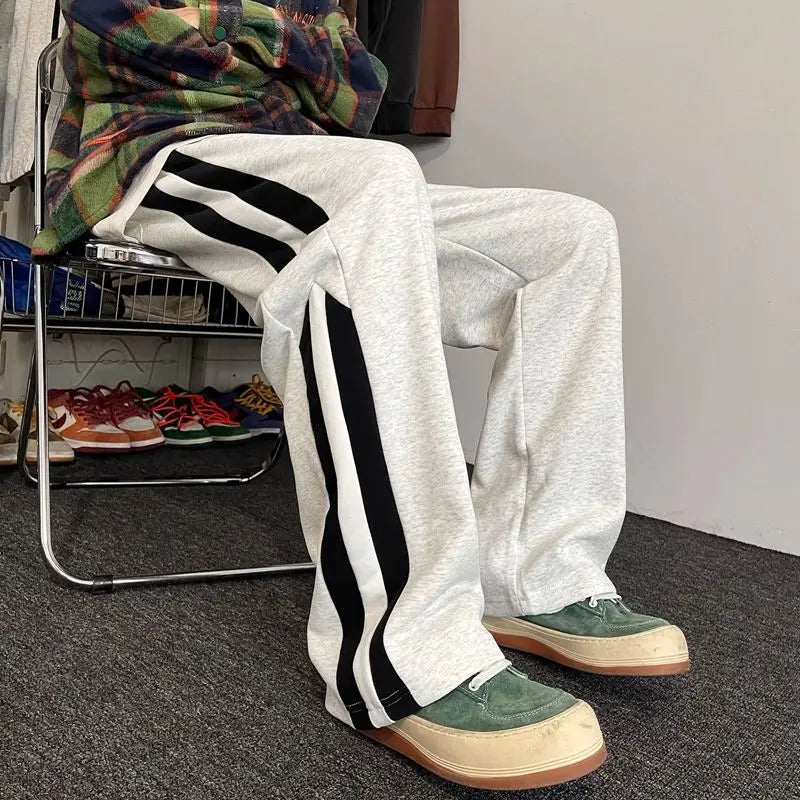 Summer Korean style spliced side striped sports trousers Fashion American loose y2k versatile retro street straight casual pants Street King Limited