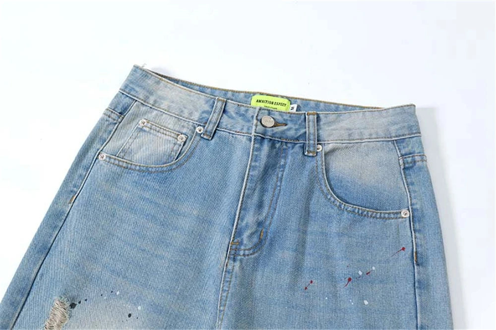 Men's Blue Flared Jeans Fashion Designer Ripped Vintage Denim Pants 2024 New Fashion Casual Jeans Trousers Street King Limited