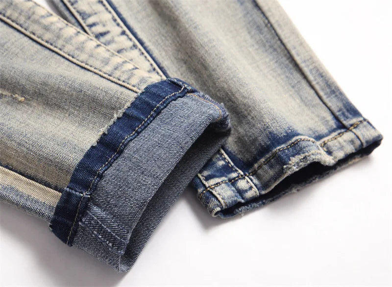 distressed washed pleated denim jean pants new fashion biker jeans streetwear casual slim pants jogger y2k mens skinny joggers unique joggers style 3142
