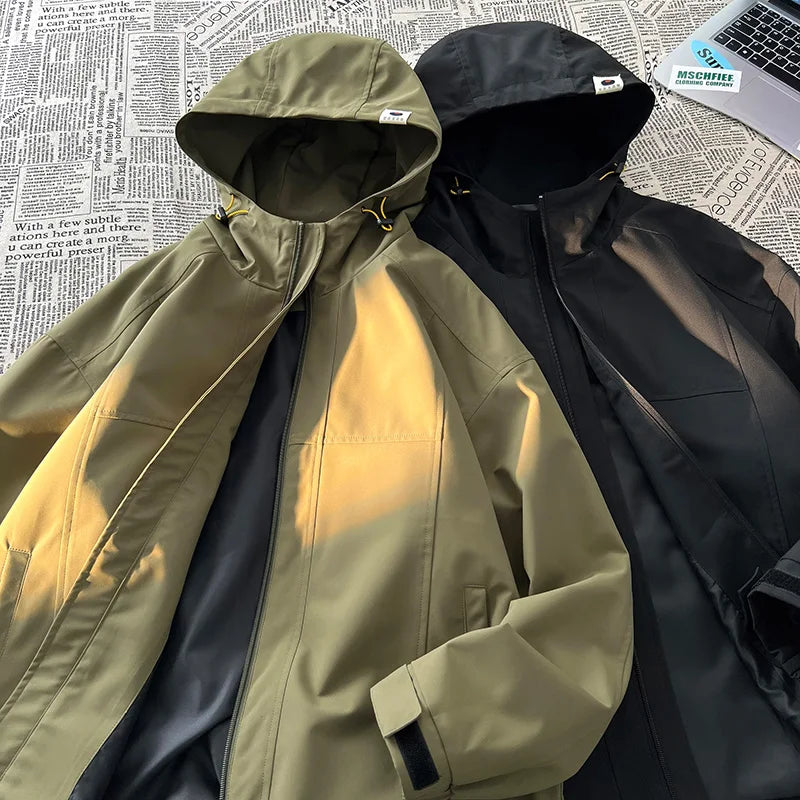 autumn spring casual mens outdoor jacket basic solid colour hooded windbreaker unisex coats waterproof male jackets urban fashion pants