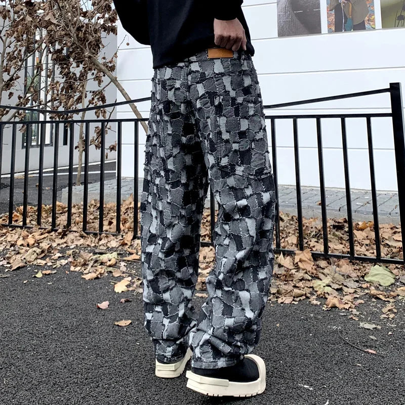 men distressed washed denim streetwear brand hip hop loose casual motorcycle cargo jeans pant cityboy y2k trousers unique cargo style 2353